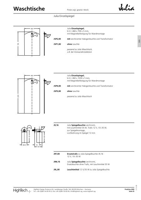 Waschtische - HighTech Design Products AG