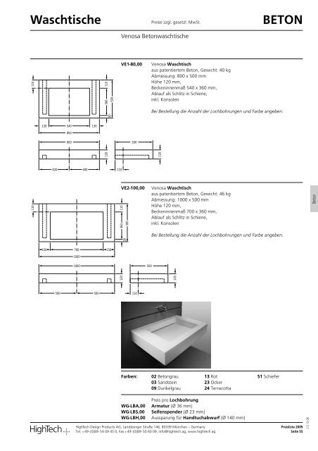 Waschtische - HighTech Design Products AG