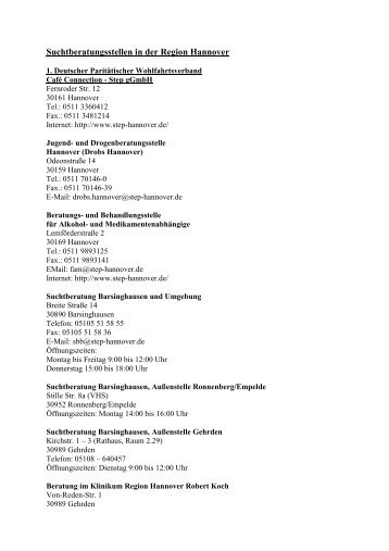 Suchtberatungsstellen in der Region Hannover - WahlkreisTACKtiker