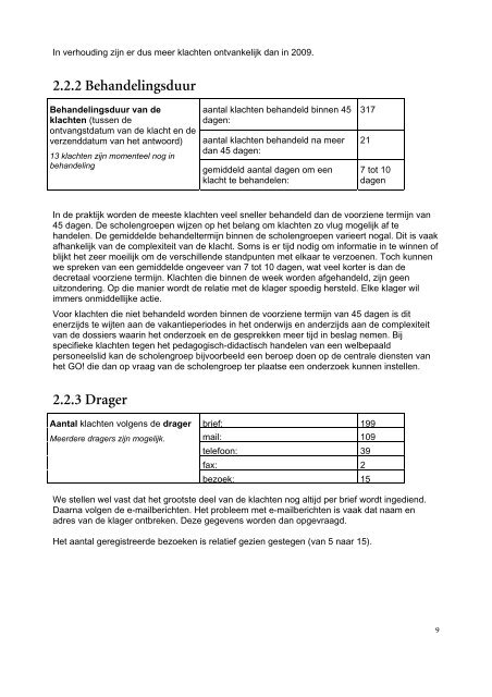 Rapporten Eerstelijnsklachtenbehandeling 2010 - Vlaamse ...