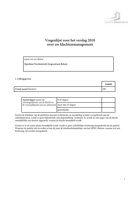 Rapporten Eerstelijnsklachtenbehandeling 2010 - Vlaamse ...