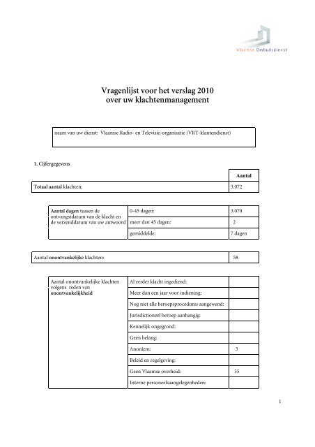 Rapporten Eerstelijnsklachtenbehandeling 2010 - Vlaamse ...