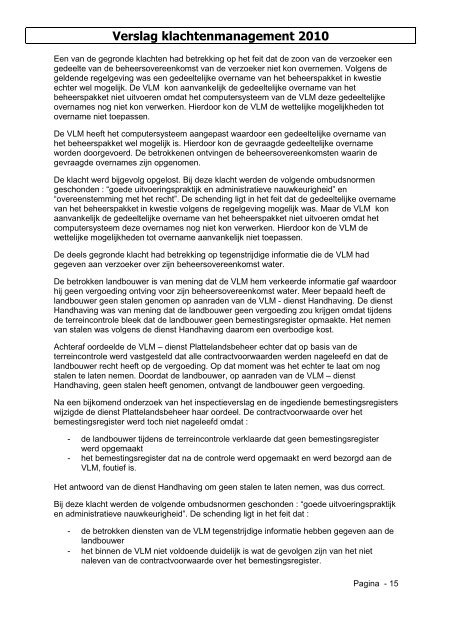 Rapporten Eerstelijnsklachtenbehandeling 2010 - Vlaamse ...