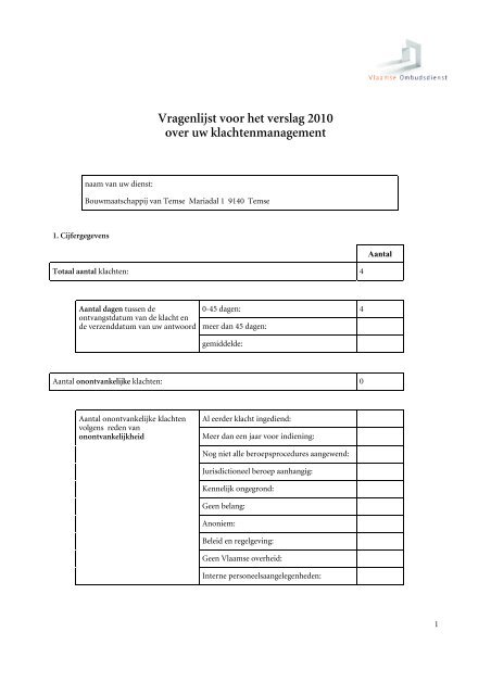 Rapporten Eerstelijnsklachtenbehandeling 2010 - Vlaamse ...