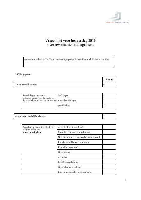 Rapporten Eerstelijnsklachtenbehandeling 2010 - Vlaamse ...