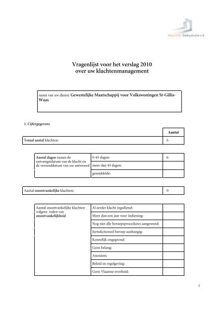 Rapporten Eerstelijnsklachtenbehandeling 2010 - Vlaamse ...