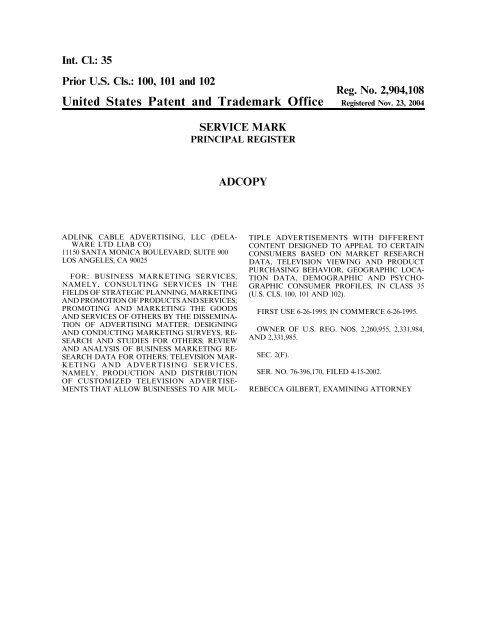 United States Patent and Trademark Office