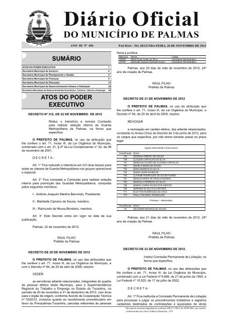 Secretaria Municipal da Educação - Diário Oficial de Palmas