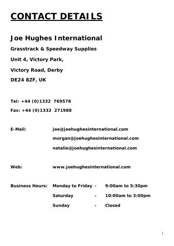 Speedway Supplies - Joe Hughes International