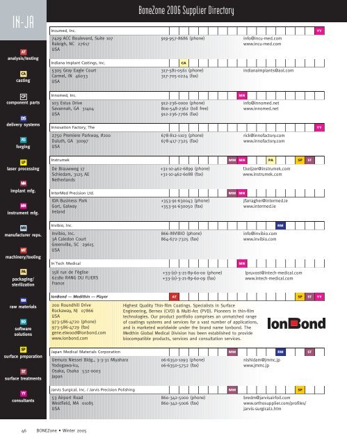 The 2006 Supplier Directory - Orthoworld