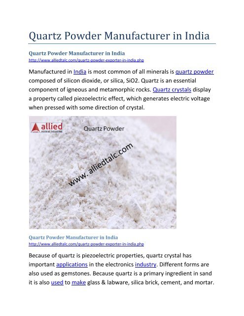 Quartz Powder Manufacturer in India
