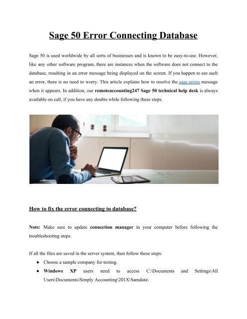 How to Solve Sage 50 Error Connectivity Database +1-844-857-4846
