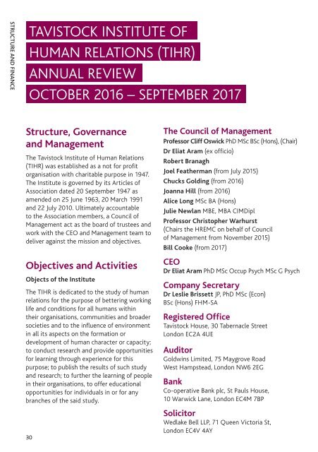 Tavistock Institute of Human Relations Annual Report, 1st October 2016 - 30th September 2017. 