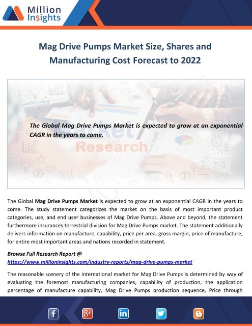 Mag Drive Pumps Market Size, Shares and Manufacturing Cost Forecast to 2022