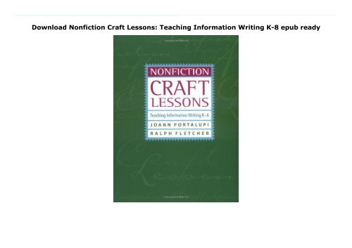 Download Nonfiction Craft Lessons: Teaching Information Writing K-8 epub ready