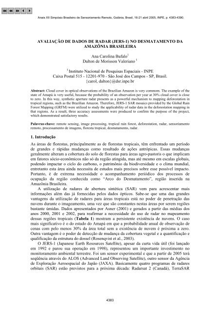 AVALIAÇÃO DE DADOS DE RADAR (JERS-1) NO ... - marte:80 - Inpe