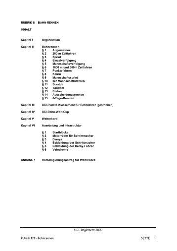 UCI-Reglement 2002 Rubrik III- Bahnrennen SEITE 1 RUBRIK III ...