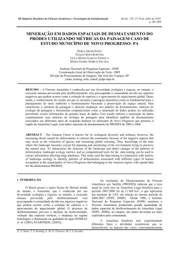 mineração em dados espaciais de desmatamento do prodes