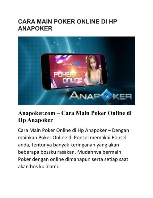 CARA MAIN POKER ONLINE DI HP ANAPOKER