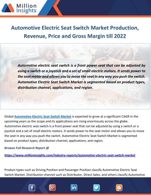 Automotive Electric Seat Switch Market Production, Revenue, Price and Gross Margin till 2022