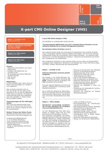 X-pert CMS Online Designer (VHS) - Volkshochschule Lingen