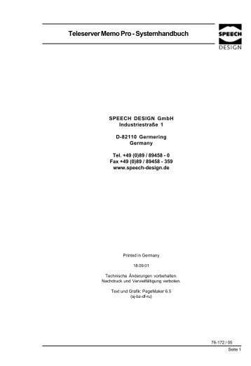 Teleserver Memo Pro - Systemhandbuch - Speech Design