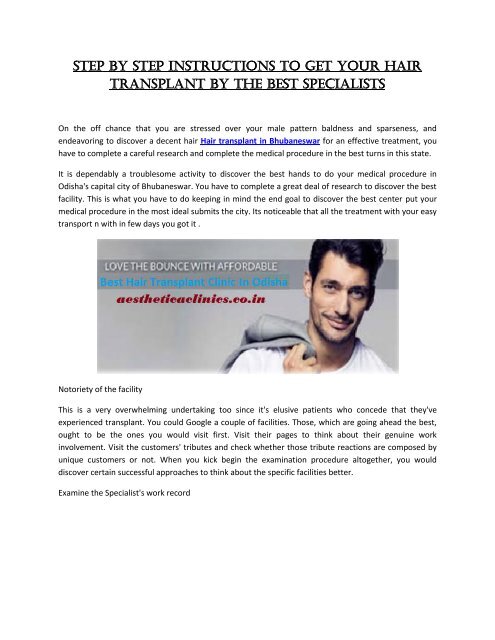 Step by step instructions to Get Your Hair Transplant by the Best Specialists