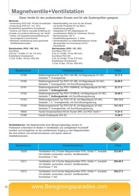 Beregnungsparadies Preisliste 2012 Hunter Gartenbewässerung ...