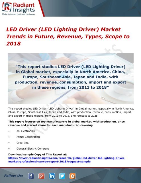 LED Driver (LED Lighting Driver) Market Trends in Future, Revenue, Types, Scope to 2018