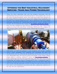 Offering the Best Industrial Machinery Services - Trans Asia Power Technology