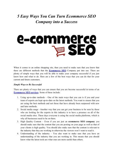 5 Easy Ways You Can Turn Ecommerce SEO Company into a Success