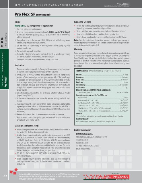 Technical Data Sheet - Adhésifs Proma inc.