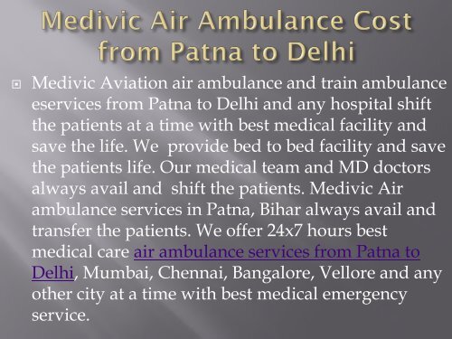 Medivic Aviation Air Ambulance Services in Delhi and Patna
