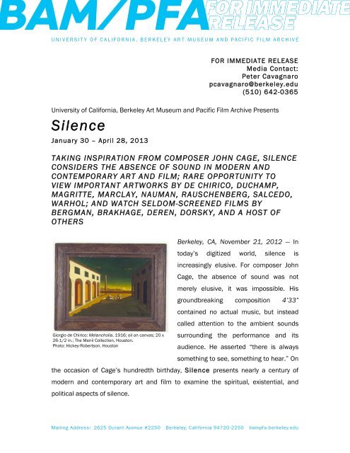 Silence - Berkeley Art Museum and Pacific Film Archive - University ...