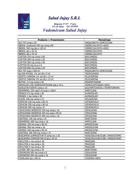 Salud Jujuy S.R.L Vademécum Salud Jujuy