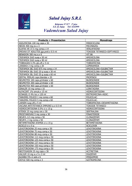 Salud Jujuy S.R.L Vademécum Salud Jujuy