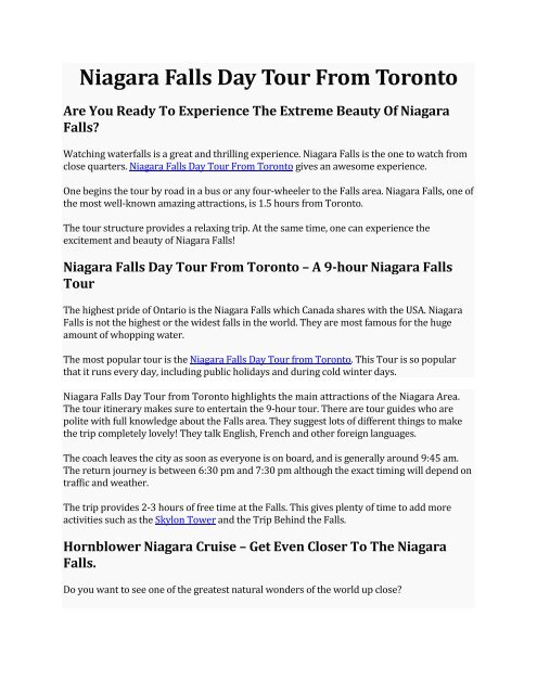Niagara Falls Day Tour From Toronto