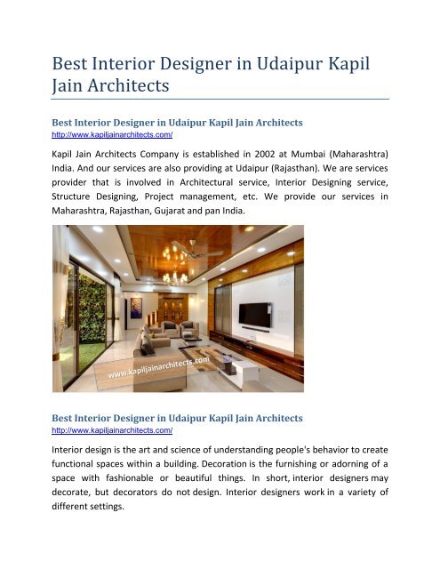 Best Interior Designer in Udaipur Kapil Jain Architects