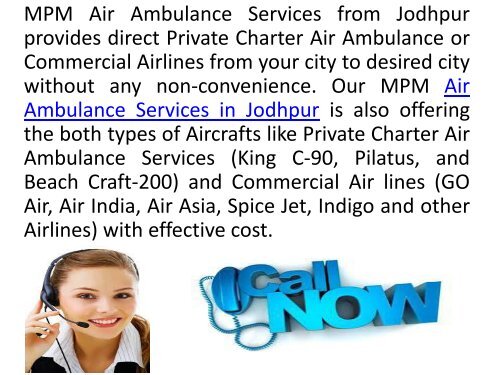 Advanced ICU Facility MPM Air Ambulance Services in Jodhpur with MD Doctors