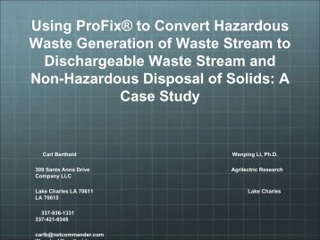 Using ProFix® to Convert Hazardous Waste Generation of Waste ...