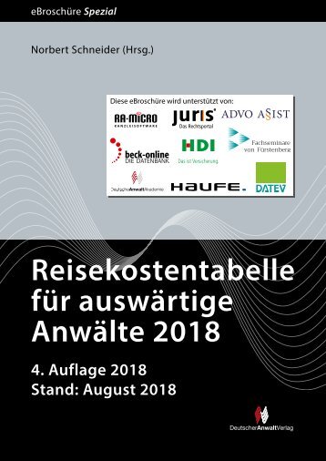 Reisekostentabelle für auswärtige Anwälte 2018, 4. Auflage