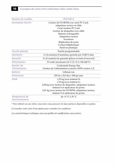 Sony PCG-505G - PCG-505G Manuale software Francese