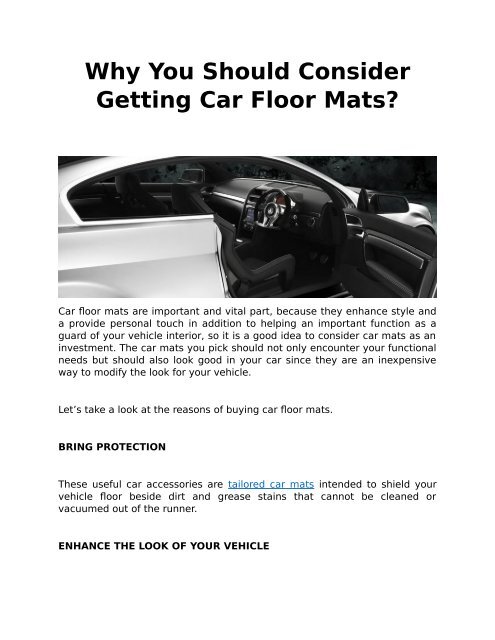 Why You Should Consider Getting Car Floor Mats?