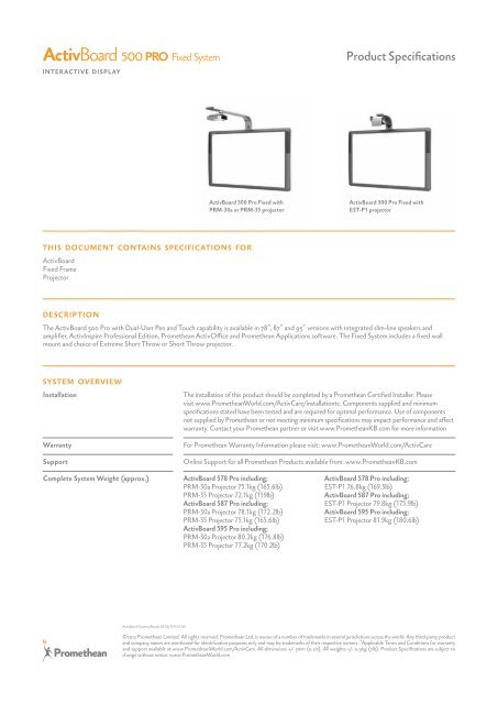 ActivBoard 500 Pro Fixed System Spec Sheet for - Promethean