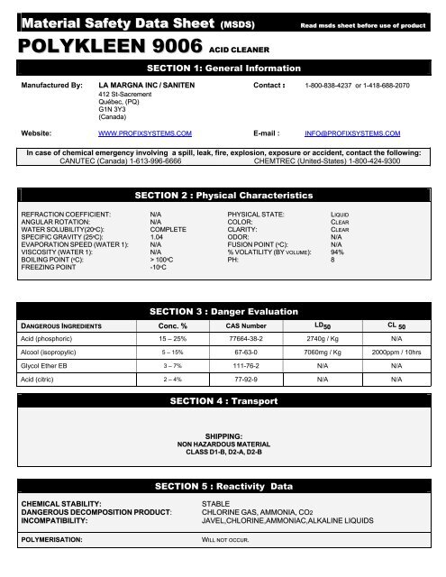 Material Safety Data Sheet - pdf - Profix
