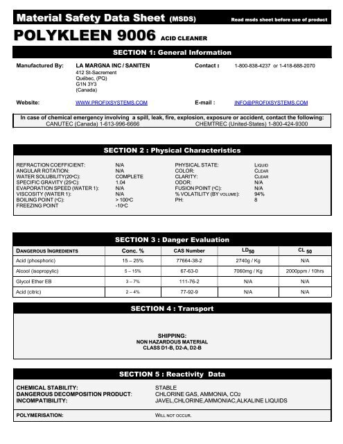 Material Safety Data Sheet - pdf - Profix