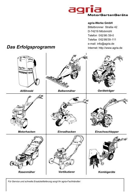 Betriebsanleitung für agria®-Mulchmaster-S Type 4200