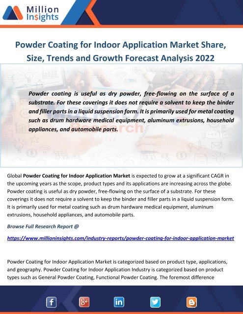 Powder Coating for Indoor Application Market Share, Size, Trends and Growth Forecast Analysis 2022