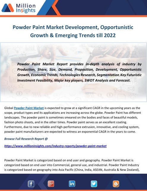 Powder Paint Market Development, Opportunistic Growth &amp; Emerging Trends till 2022