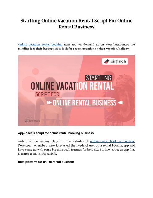 Startling Online Vacation Rental Script For Online Rental Business